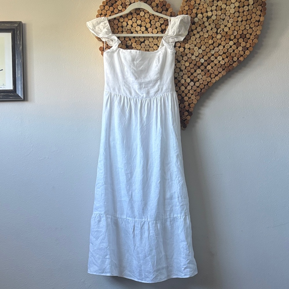 Reformation white linen midi dress in size 6